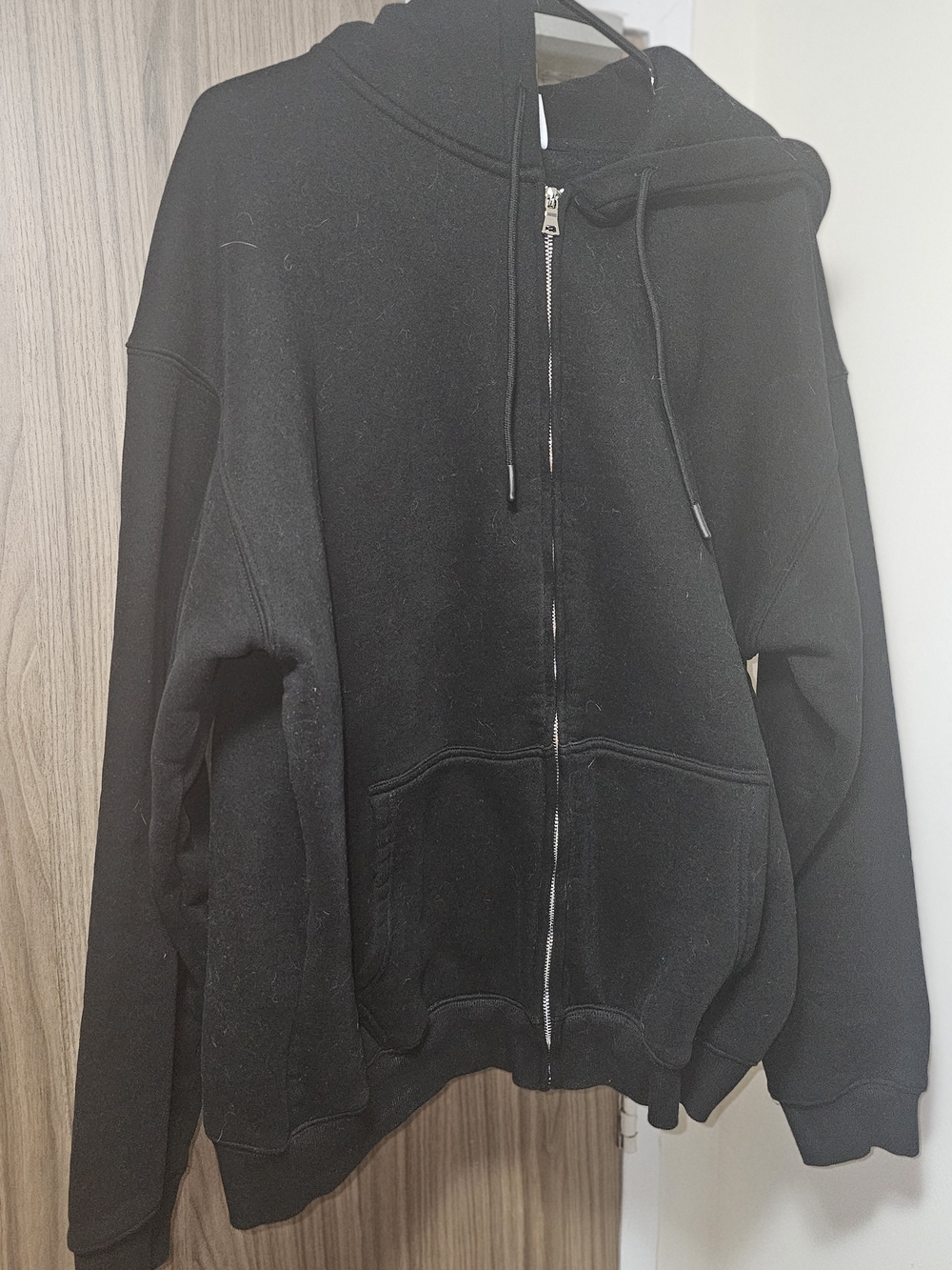 Black Full-Zip Hoodie with Drawstring Hood XL